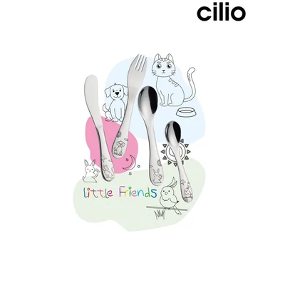 Cilio LITTLE FRIENDS gyermek-evőeszköz készlet, 4 db-os