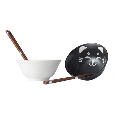 Made in Japan Cat Face tálkészlet evőpálcikákkal