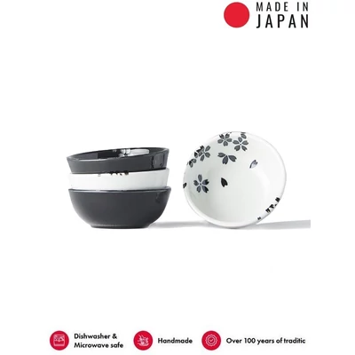 Made in Japan Black & White Sakura tálkészlet, 4 x 100 ml
