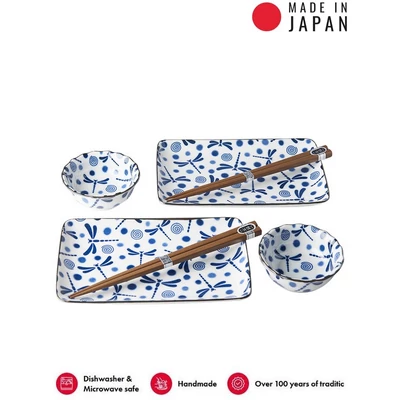 Made in Japan Blue Dragonfly sushi készlet evőpálcikákkal