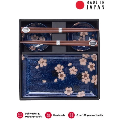 Made in Japan Navy with Pink Sakura sushi készlet evőpálcikákkal