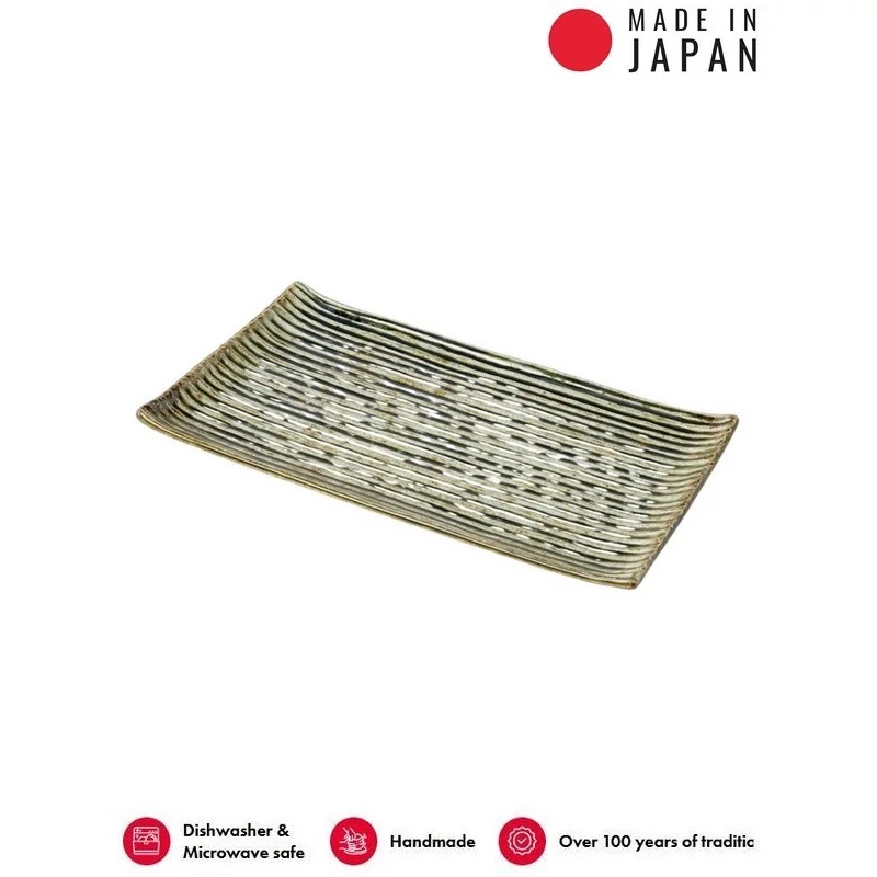 Made in Japan Green Contour szögletes tányér, 24 x 15 cm
