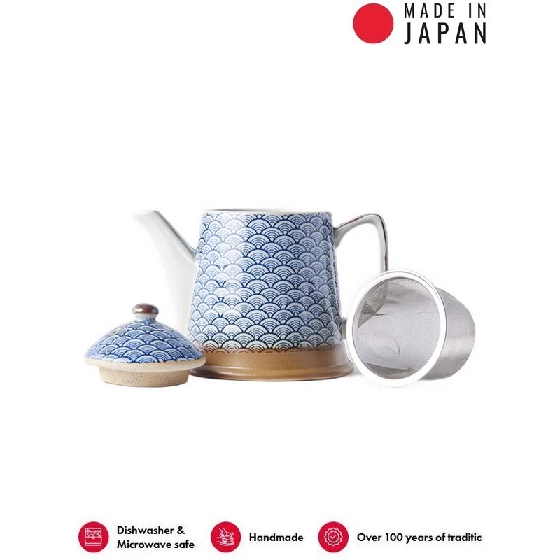 Made in Japan Indigo Wave Design teáskanna szűrővel, 400 ml