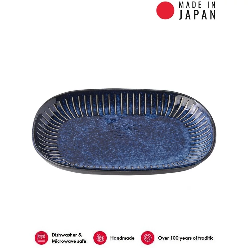 Made in Japan Ridged Indigo ovális tál, 19 x 13 cm