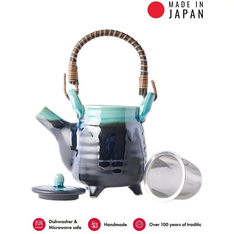 Made in Japan Matt Black & Turquoise teáskanna szűrővel, 460 ml