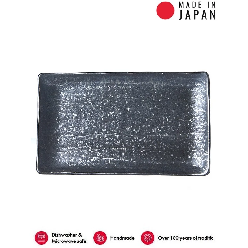 Made in Japan Ibushi Black szögletes tányér, 22 x 13 cm
