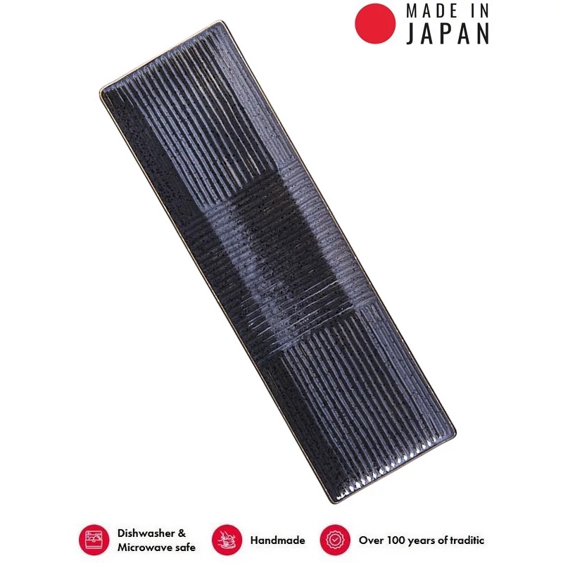 Made in Japan Lines Black szögletes tál, 33 x 10 cm