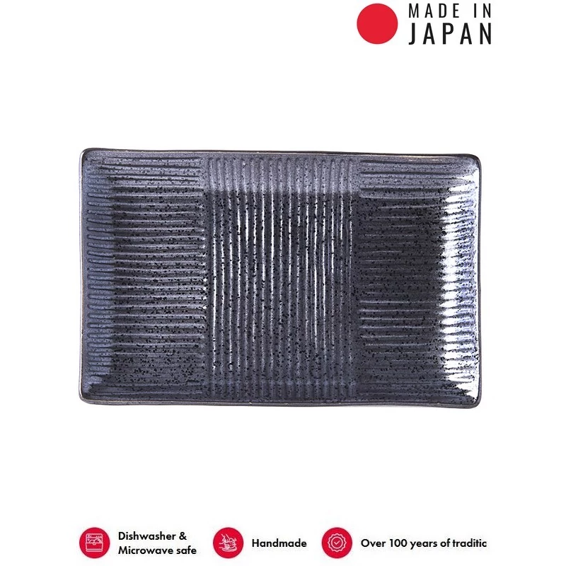 Made in Japan Lines Black szögletes tál, 21 x 13 cm