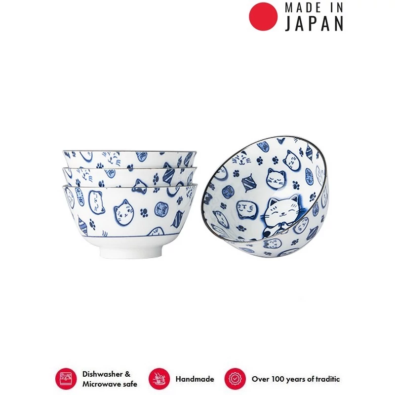 Made in Japan Maneki Cat Blue tálkészlet