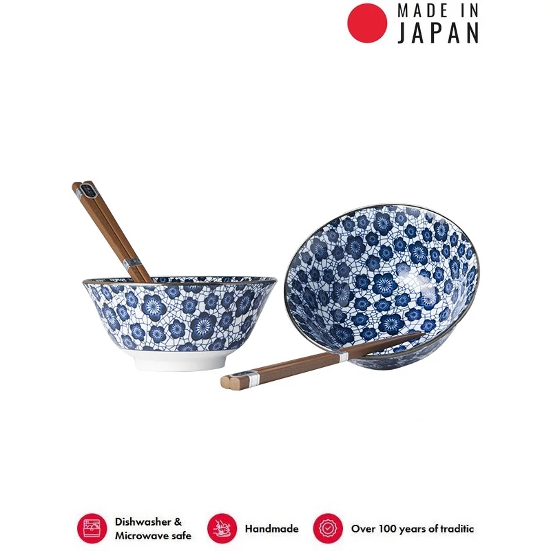 Made in Japan Blue Plum tálkészlet evőpálcikákkal