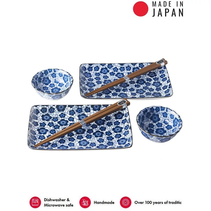 Made in Japan Black Blue Plum sushi készlet evőpálcikákkal