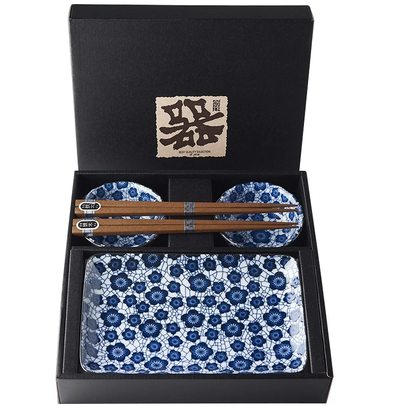 Made in Japan Black Blue Plum sushi készlet evőpálcikákkal