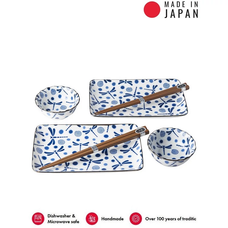 Made in Japan Blue Dragonfly sushi készlet evőpálcikákkal