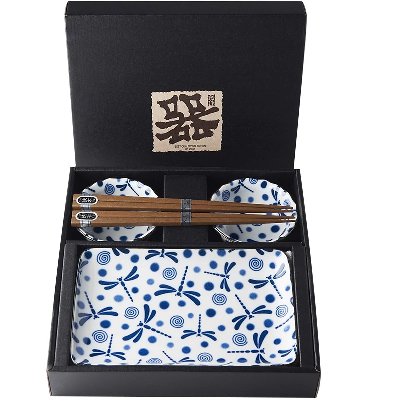 Made in Japan Blue Dragonfly sushi készlet evőpálcikákkal
