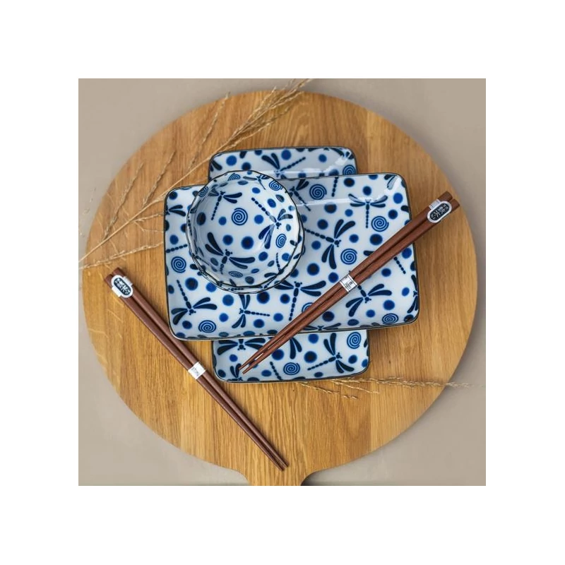 Made in Japan Blue Dragonfly sushi készlet evőpálcikákkal